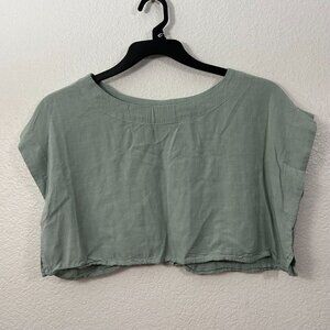 Altar'd State Jules Woven Crepe Loose Fit Crop Top Mint Green Boho Cottagecore